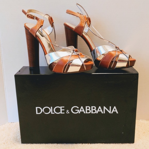 Dolce & Gabbana Shoes - Dolce & Gabbana Wood Platform Metallic Sandals